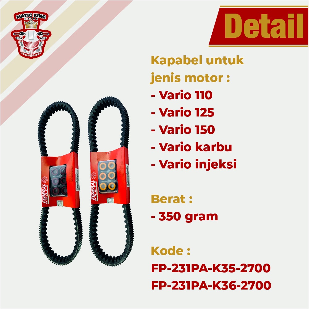 Vanbelt v belt van belt fanbelt kit set assy roller Vario 110 125 150 karbu injeksi Bohlam  ESP LED FEDERAL ASTRA OTOPARTS