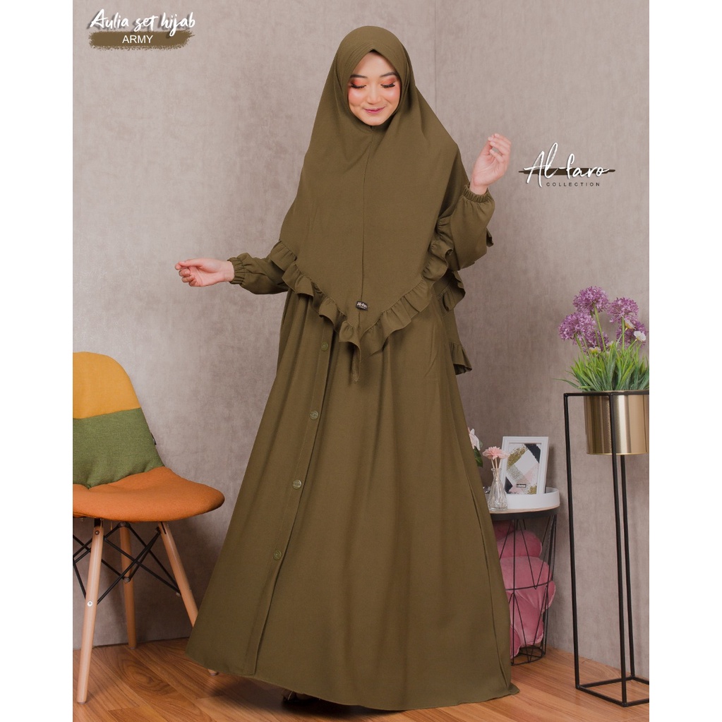 Gamis AULIA Original By Alfaro branded set khimar Itycrepe Premium Kancing TERBARU al faro-ARMY
