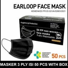 PROMO!!!Masker Wajah Hitam 3ply Earloop Isi 50pcs Berkualitas Hygiene &amp; Protection