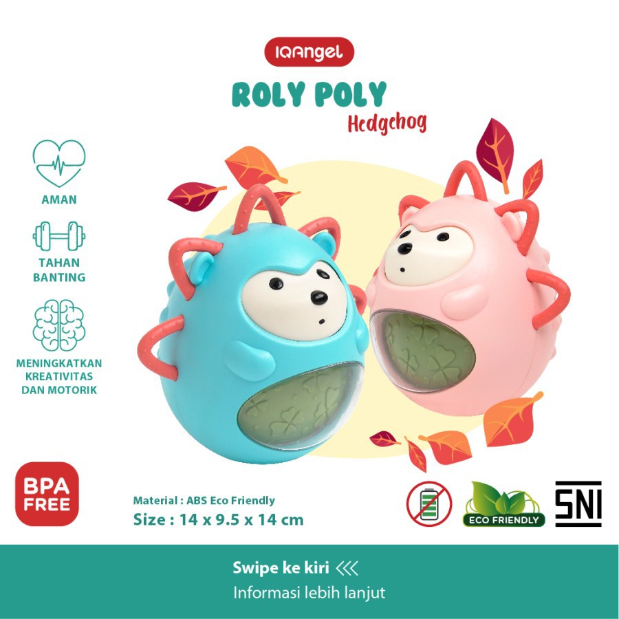 IQANGEL Manhattan 12 Teether Rattle Toy / IQ Angel IQBT0120 2in1 Roly Poly Hedgehog Teether Toy Mainan Gigitan Bayi