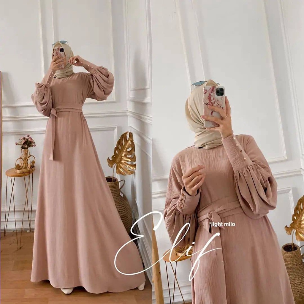 GAMIS WANITA ELIF DRESS BAHAN CRINKLE AIRFLOW  BL LD 110 CM PB 138 CM GAMIS CRINKLE PREMIUM / DRESS CRINKLE JUMBO / BAJU MUSLIM MODERN CRINKLE / MAXI DRESS WANITA MUSLIM