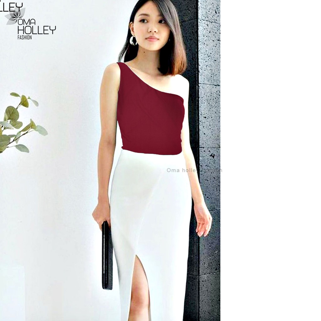 (COD) OH Fashion Cutler Tank top Wanita One Shoulder #0134-3