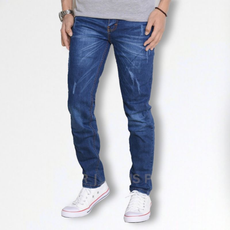 Celana jeans panjang pria slimfit gentlemen boy dewasa Premium original distro hits import bahan denim kekinian ripped sobek lutut ukuran M L XL terbaru 2022