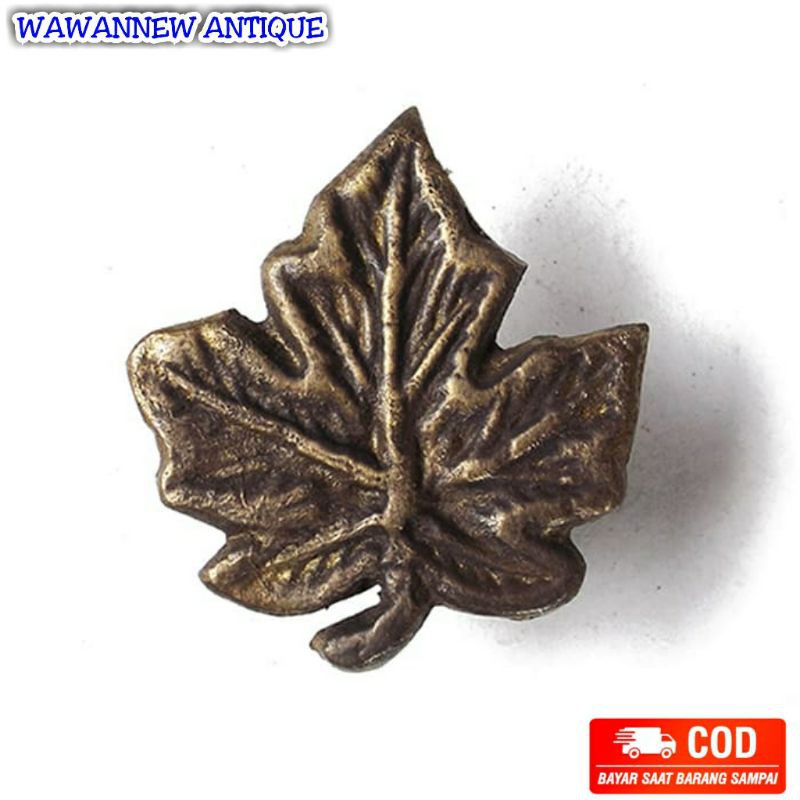 Knop / Tarikan Laci Lemari Jendela Pintu Rumah Kuningan Antik Motif Daun 4.5cm