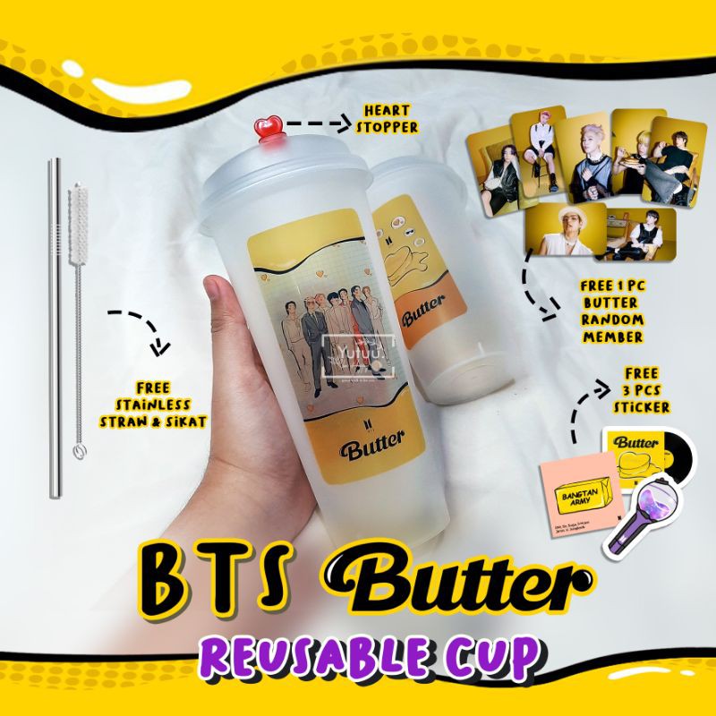 BUTTER REUSABLE CUP VERSION / KPOP REUSABLE CUP BANGTAN (BACA DESKRIPSI) fanmade