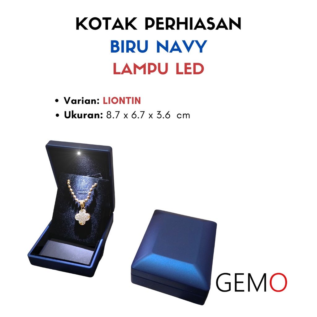 Kotak Perhiasan Berlampu Warna Biru Navy Set / Cincin / Liontin / Gelang / Kalung Koye / Jewelry Box Tempat Perhiasan Lampu LED Murah Cocok Untuk Gift / Hadiah, Lamaran, Mahar Pernikahan, Hantaran Tunangan, Seserahan Pernikahan