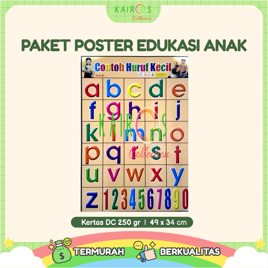 Paket 6 Poster Dinding Edukasi Anak Belajar Mengenal Alfabet, Angka, Sayuran, Buah, Hewan, Transportasi