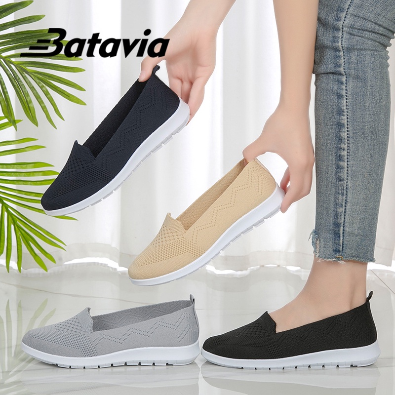 (COD)Batavia Shoes sepatu sepatu wanita sepatu flat rajut Sepatu slip-on kasual sepatu perempuan murah A161