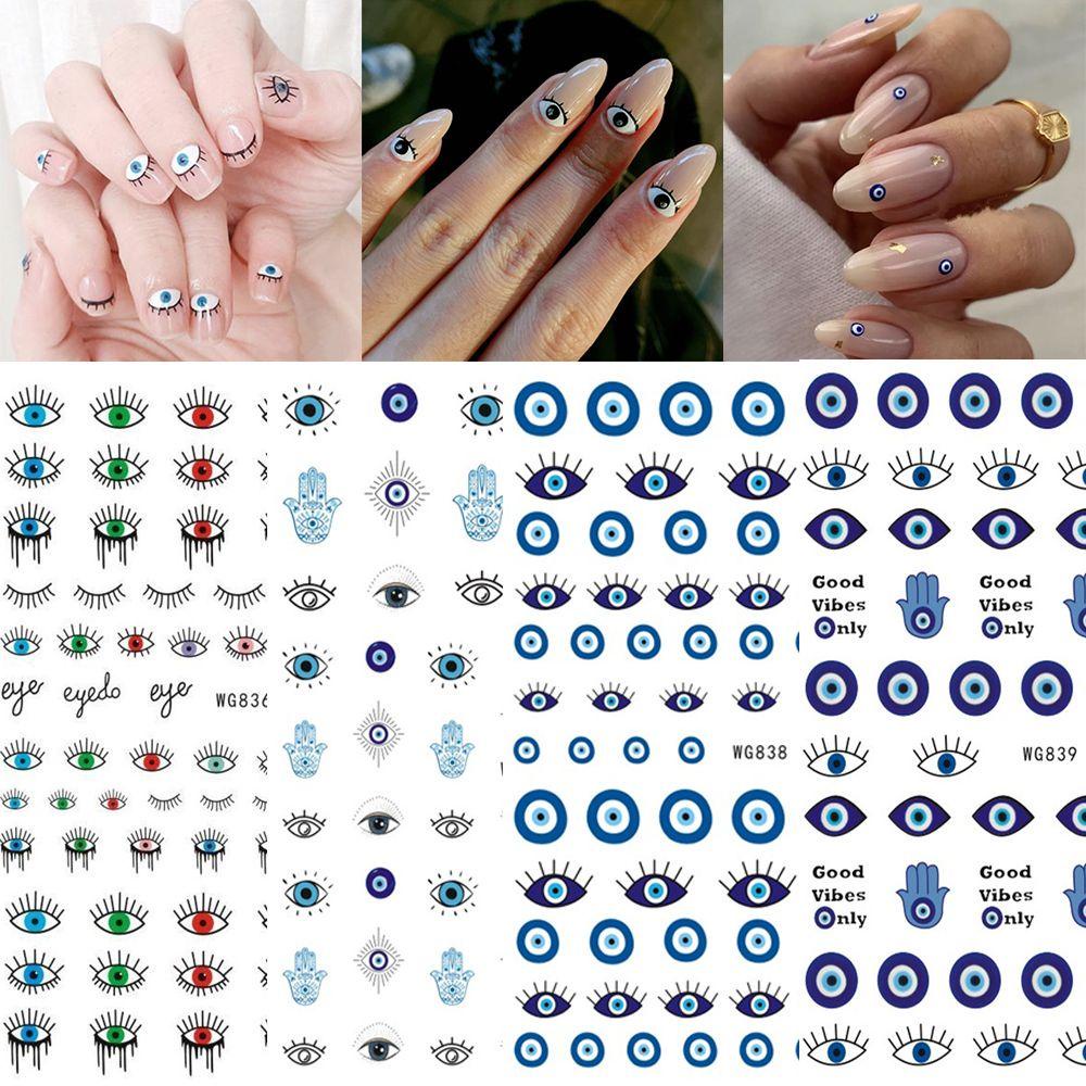 Mxbeauty Stiker Nail Art Mata Biru Wanita Lem Belakang Kartun Perekat Diri DIY Dekorasi Nail Art