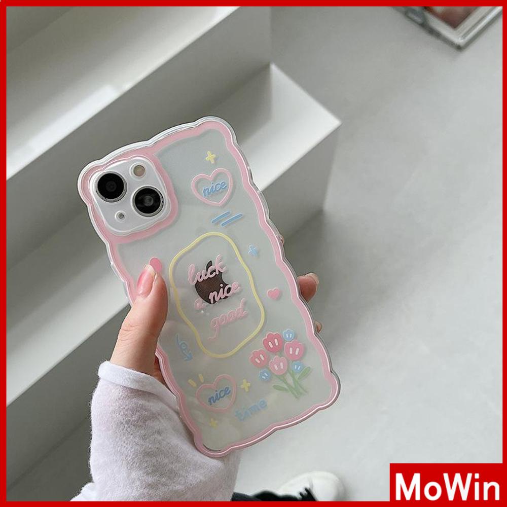 iPhone Case Silicone Soft Case Transparent Case Wave Non-Slip Shockproof Camera Full Coverage Protection Pink Flower for iPhone 13 Pro Max iPhone 12 Pro Max iPhone 11 iPhone 7 Plus