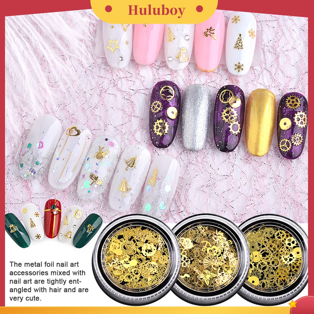 Huluboy Huluboy♡ 2 Kotak Stiker Sequin Metal Hollow Bentuk Daun Natal Untuk Dekorasi Nail Art