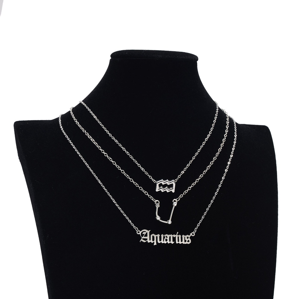 Hot Sale Kalung Set Dua Belas Rasi Bintang Alfabet Bahasa Inggris Simbol Kalung Bintang 3-Potongan Set