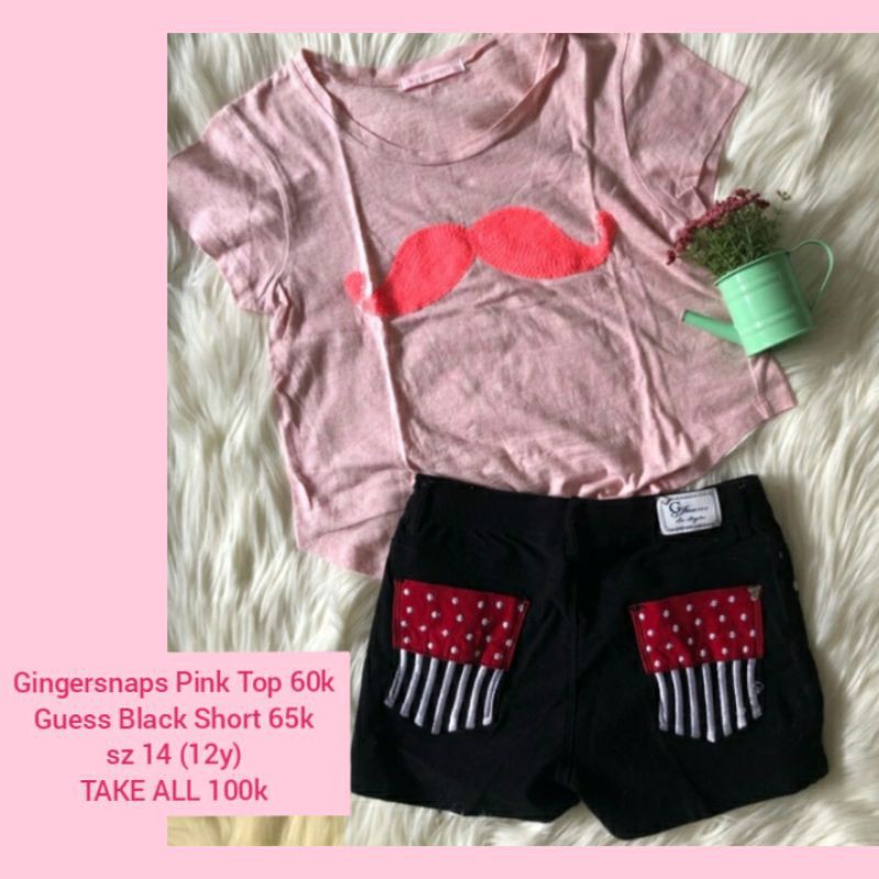 PreLoved - Gingersnaps Top Pink & Black Guess Short