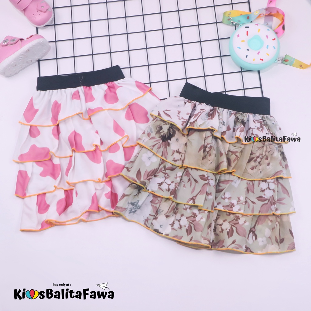 Rok Tumpuk Motif uk 5-7 Tahun / Model Anak Perempuan Cewek Bunga Salur Polos Pendek Shabby Chic