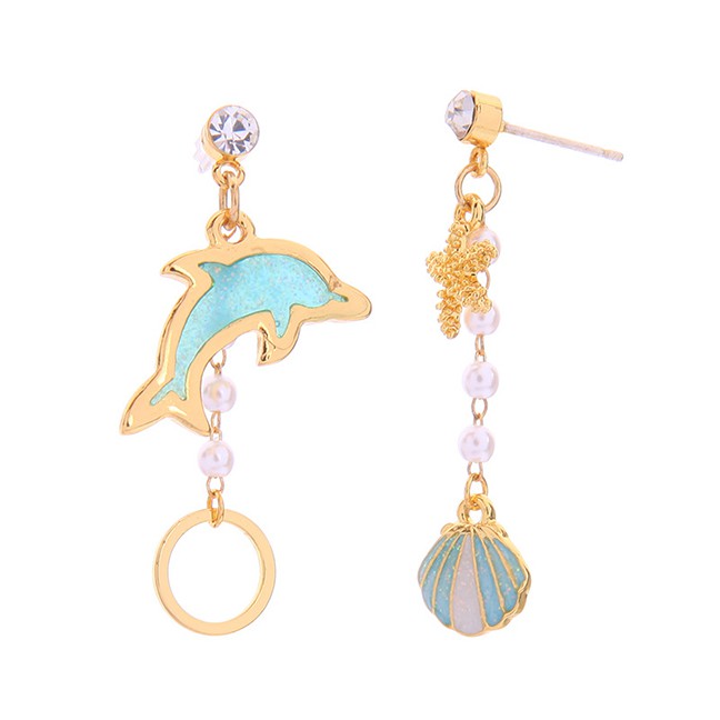 LRC Anting Tusuk Fashion Gold S925 Silver Needle Drip Dolphins Earrings F94044