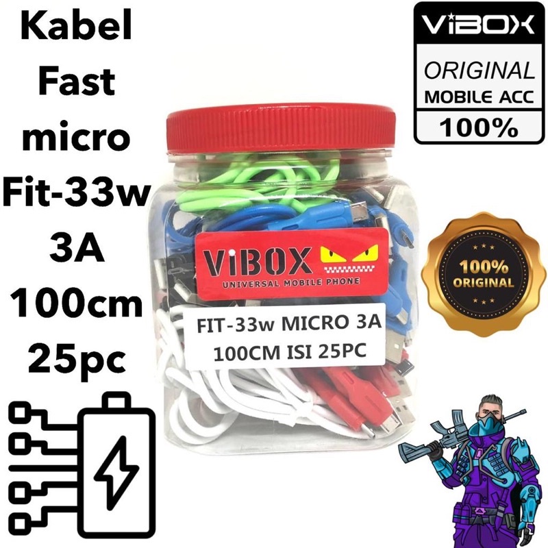 PER TOPLES ISI 25PCS KABEL DATA FIT33W 3A KABEL DATA VIBOX TRENDY BULET