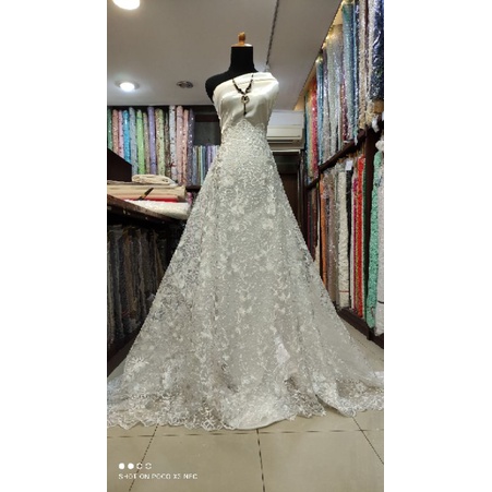 Kain Tile Brokat Bridal Dress Putih White Series Payet 001