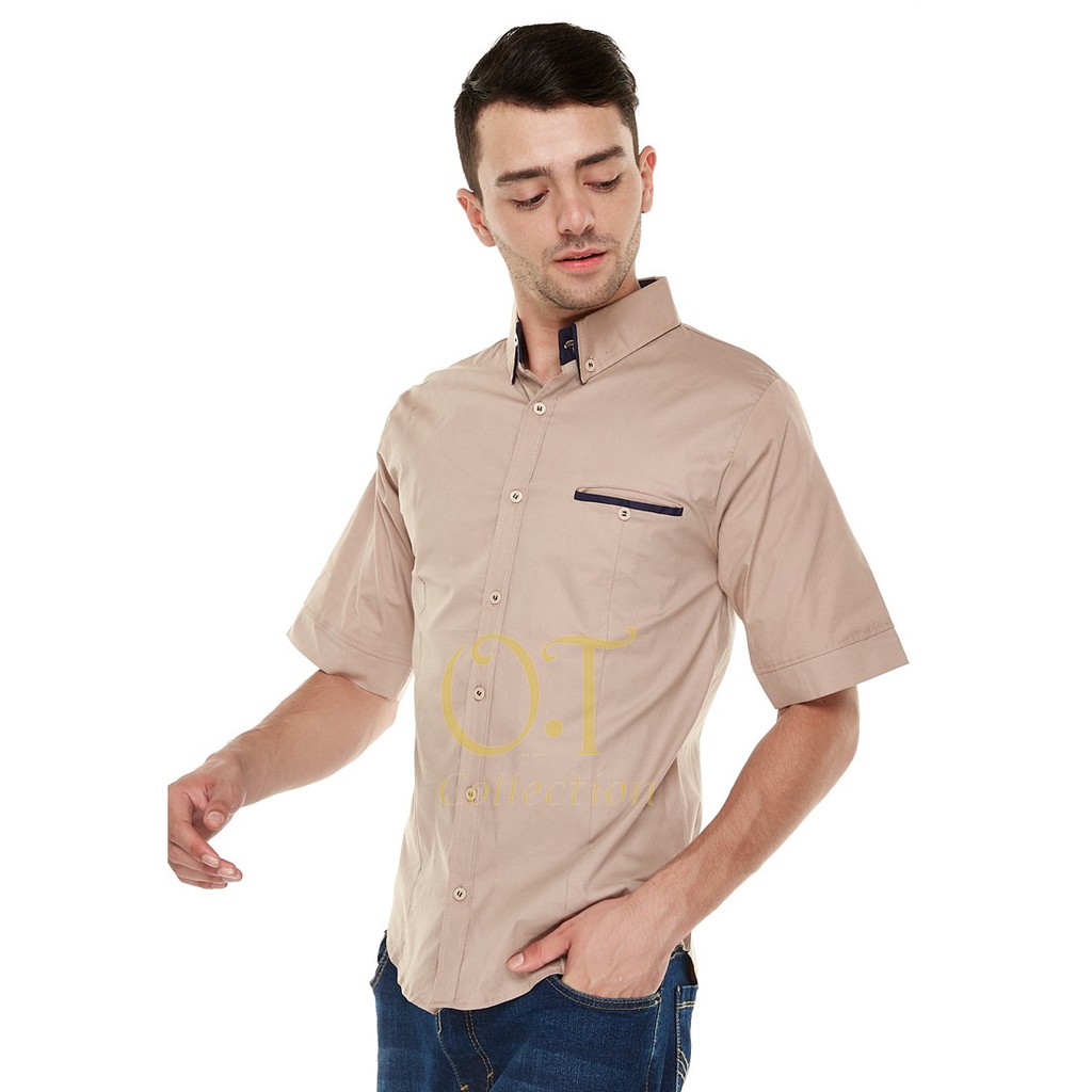 FMJ 11 Baju Kemeja Tomy Winston OT Pria Cowok Bahan Katun Stretch Tangan Lengan Pendek Polos Keren