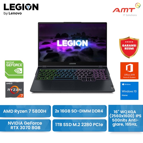 LENOVO Legion 5 Pro 16ACH6H 16" Ryzen 7 32GB RTX 3070 1TB SSD W10 OHS