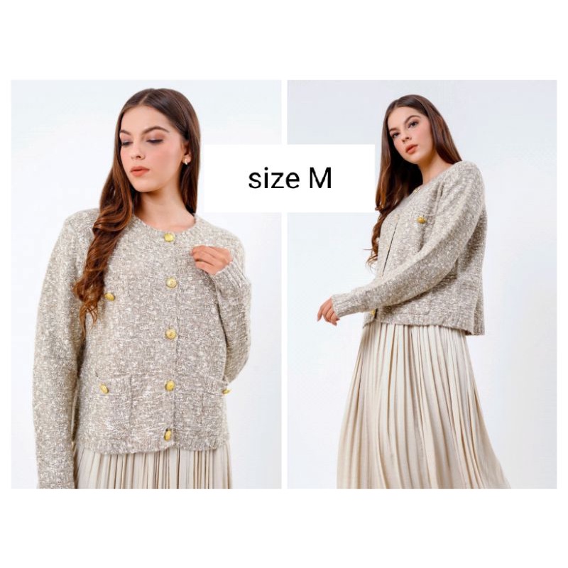 lydia tweed cardigan khaki M by benang jarum