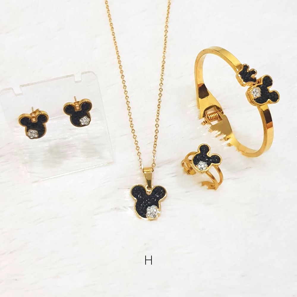 4pcs set Perhiasan Kalung + Gelang + Cincin + Anting untuk anak