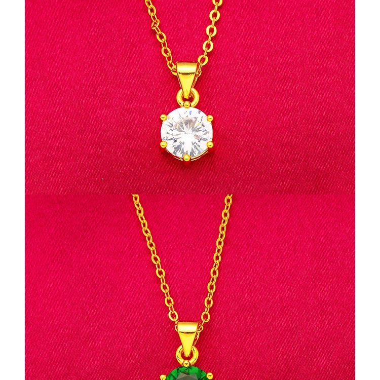 Set Kalung Rantai Emas Asli Kadar 375 Hias Liontin Berlian Zirkon Biru Hijau Merah Putih Untuk Wanita