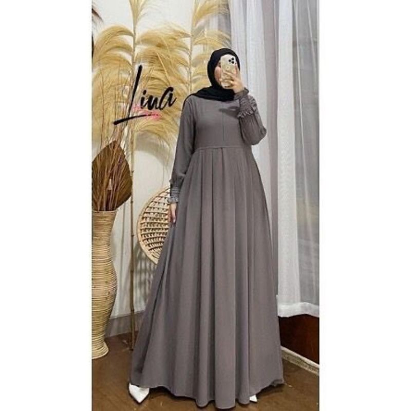 Dress Muslim. Pakaian Wanita. Dress ceruty. Lina Dress. Baju Syari