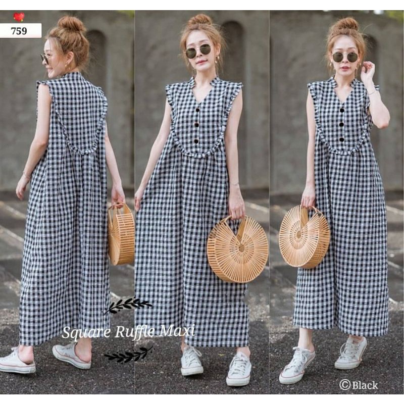 midi mini dress kotak dress Korea dresswanita