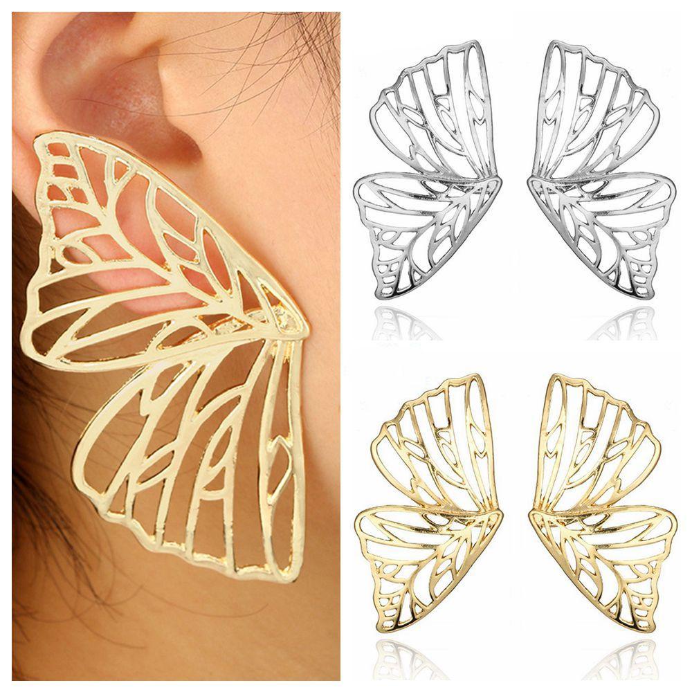 Anting Bentuk Bunga Butterfly Bahan Zinc Alloy Warna Emas Gaya Boho Untuk Wanita