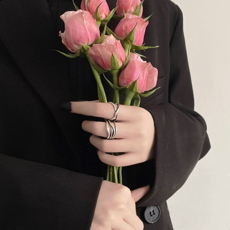 We Flower 2 Pcs Minimalis Retro Perak Garis Silang Terbuka Cincin Set Untuk Wanita Pria Unisex Fashion Jari Manset Cincin Perhiasan