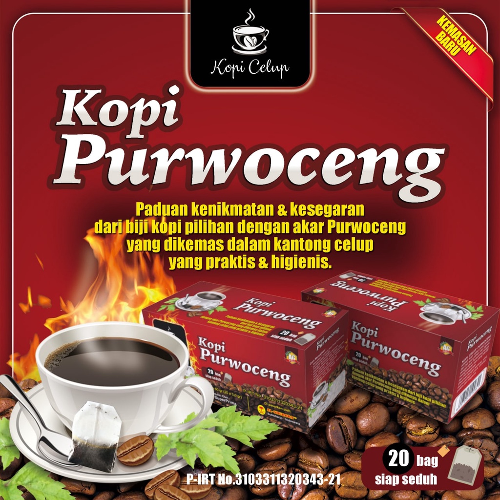 

[ AL-GHUROBA ] KOPI HERBAL PLUS AKAR PURWOCENG CELUP ISI 20 BAG BERIZIN HALAL HIGIENIS