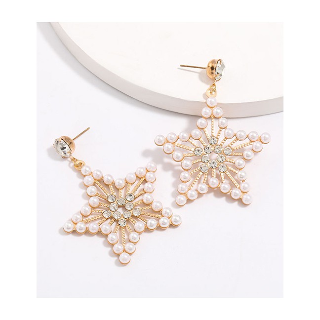 LRC Anting Tusuk Fashion Golden Diamond Pendant Star Earrings With Alloy K10065