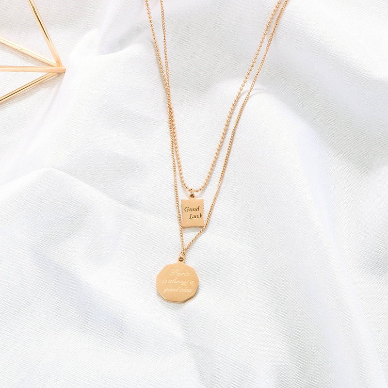 Kalung dua layer good luck paris always good idea titanium korea style anti karat