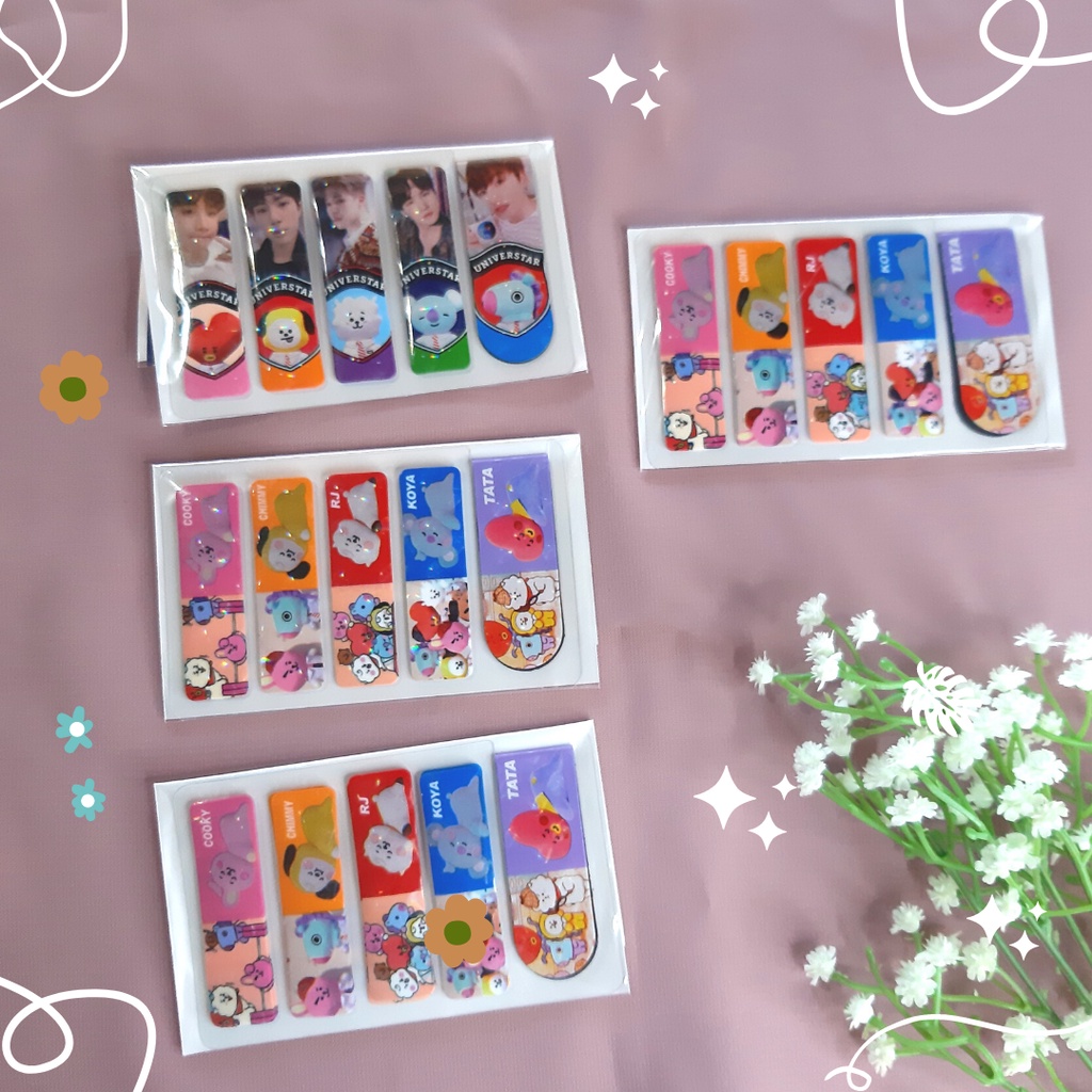 

STICKY NOTE PLASTIK HOLOGRAM + PEMBATAS MAGNET BT21 BTS KPOP