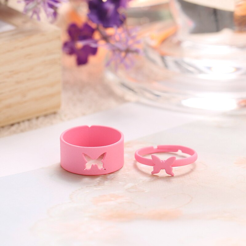 2pcs/set Couple ring Colorful Butterfly Adjustable Open Rings Snake Rings For Women Men Lover Couple Rings Set  Fashion Jewelry