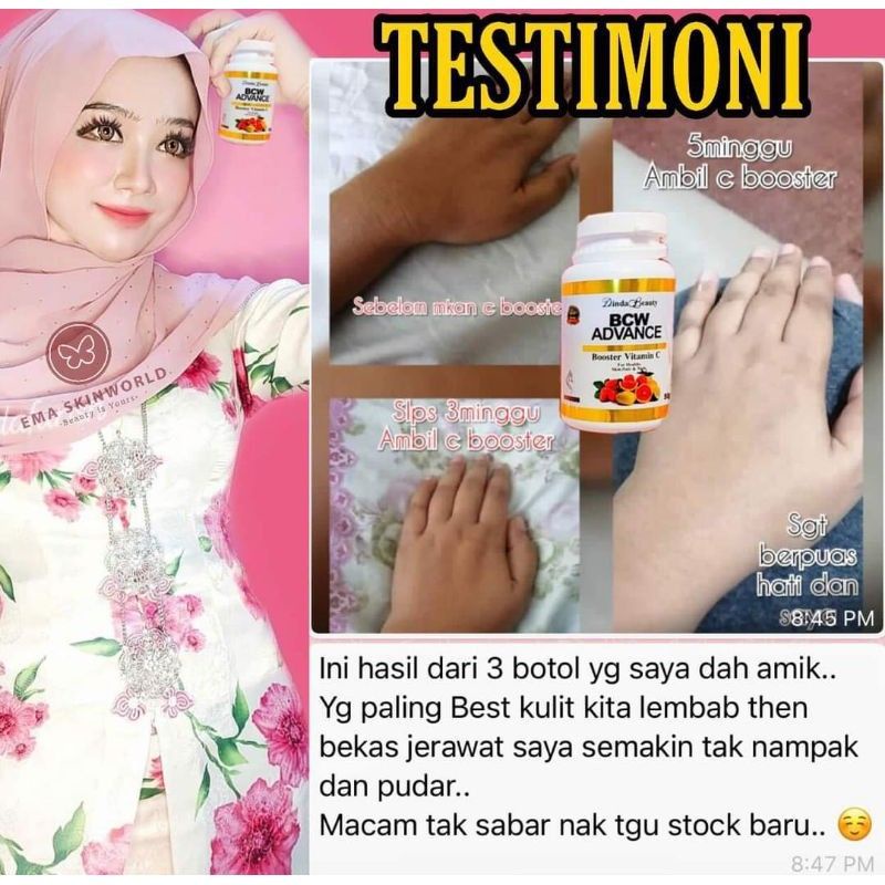 

BCW Advance whitening booster c pemutih badan/ vitamin c pencerah badan/ booster ASI /vitamin daya tahan tubuh