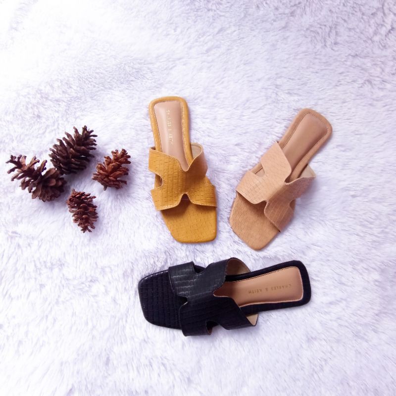 Sandal Slip Teplek  | Bahan Kulit Ular 007