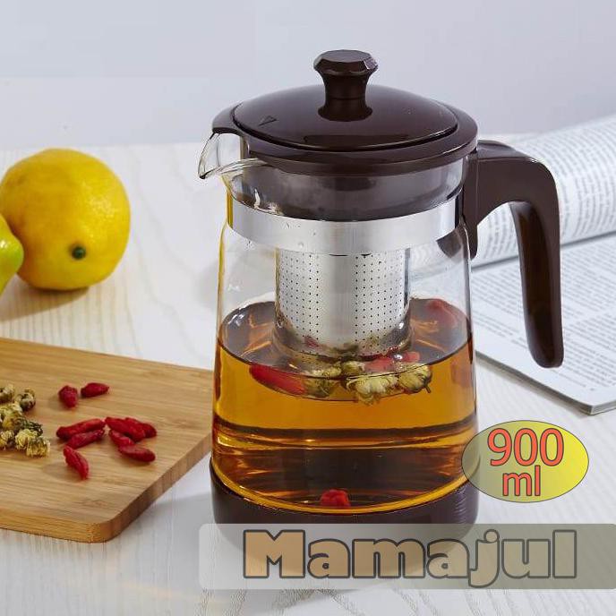 Jual Teko Teh Kopi Tea Pot Kaca Saringan Stainless Elegan 900 Ml Cokelat Shopee Indonesia 2089