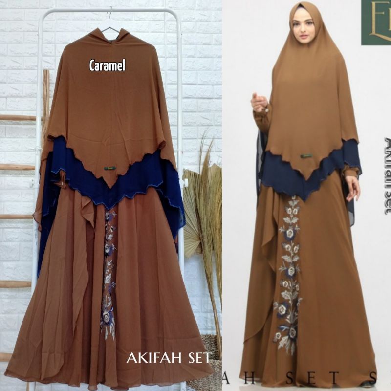 [ Real pic produk ] AKIFAH SET BY ELDIAAZ gamis syari babydoll armani / bordir manual