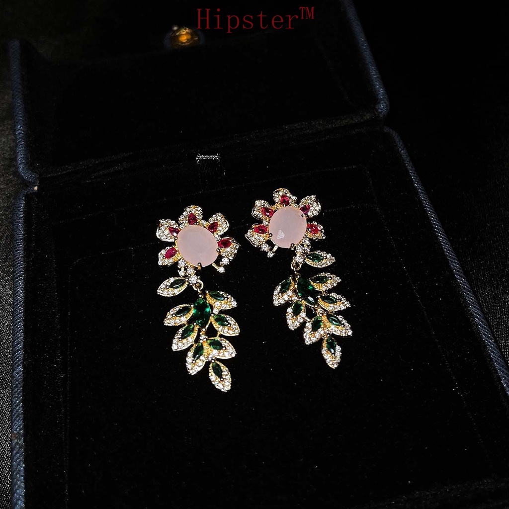 New Fashion Leaf Earrings S925 Silver Summer Fresh Colorful Diamond Earrings