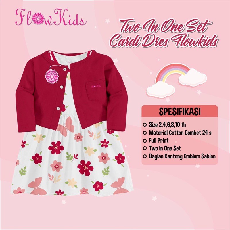 Set Cardi FK size 2-10 tahun Dress Junior/Dress Cardigan anak outer flower kids Junior Flowkid