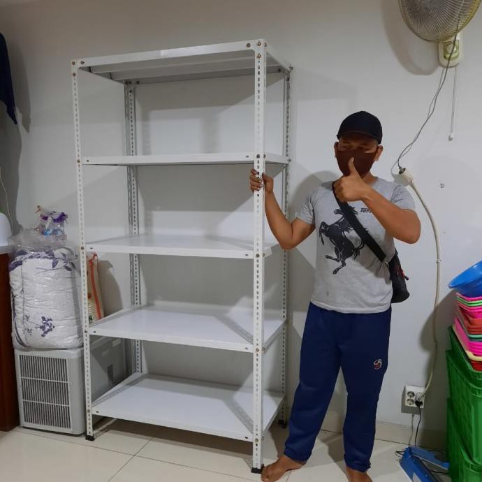 Rak Siku Besi 5 Ambalan 100 X 50 X 200 Cm (P X L X T) - Putih Outlet.Tere