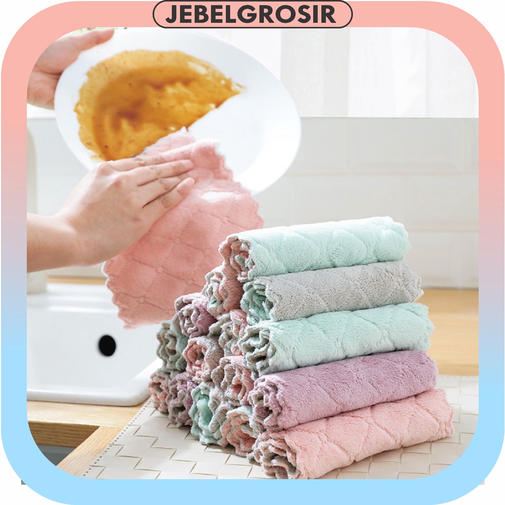 kain lap microfiber Anti Minyak Serbet Cuci Piring Gelas Coral Fleece 417