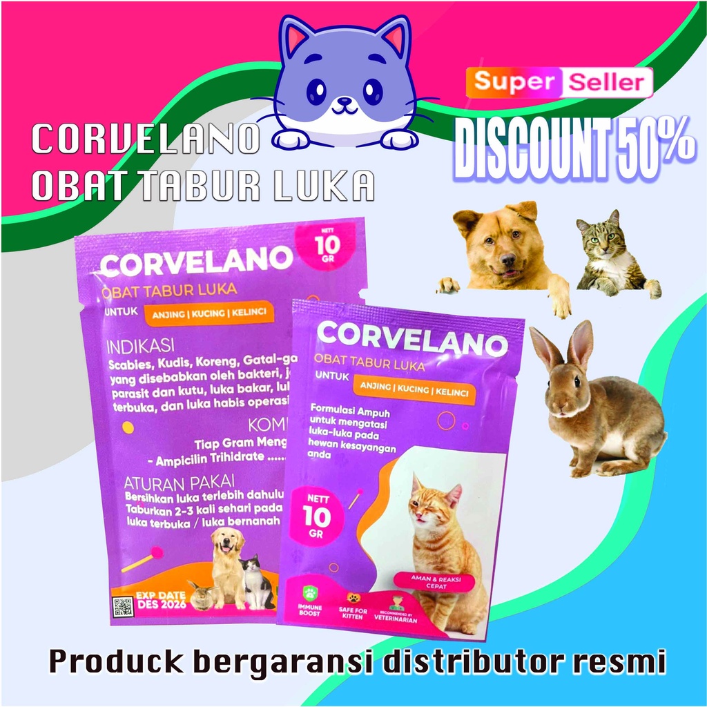 Obat Kucing Obat Luka Infeksi Kucing Obat Tabur Luka Kucing Anjing Kelinci dan Hewan CORVELANO