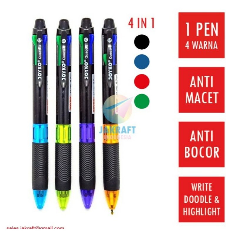 

Pulpen Cetrek 4 Warna/ Pulpen Joyko BP-288 Quaco 3