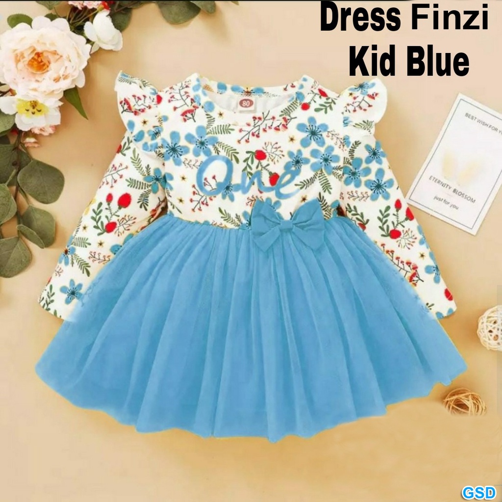 Dress Kids Finzi/Gaun Anak Lengan Panjang / Dress Santai Anak Bahan Adem  All size fit to 3-5 tahun