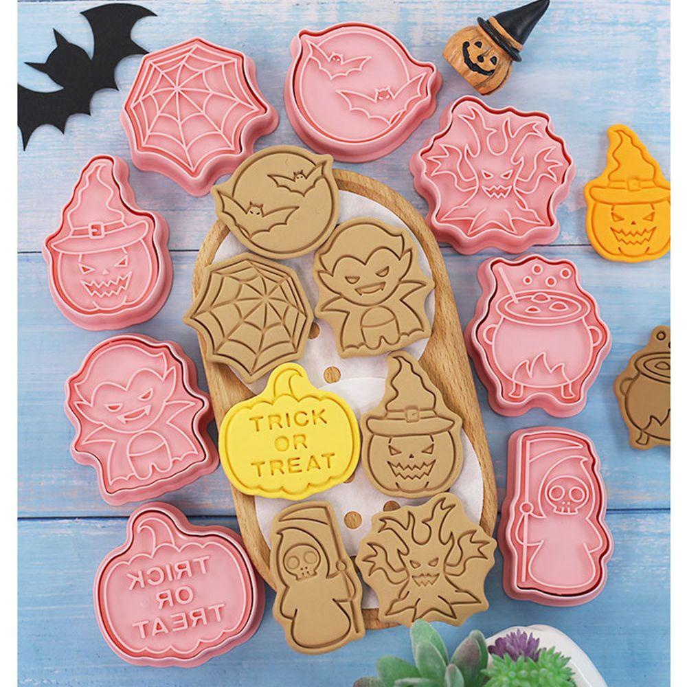 R-FLOWER Cookie Cutters Kitchen Untuk Bayi Anak Labu Hantu Tengkorak Cetakan Kue Halloween Cookie Embos