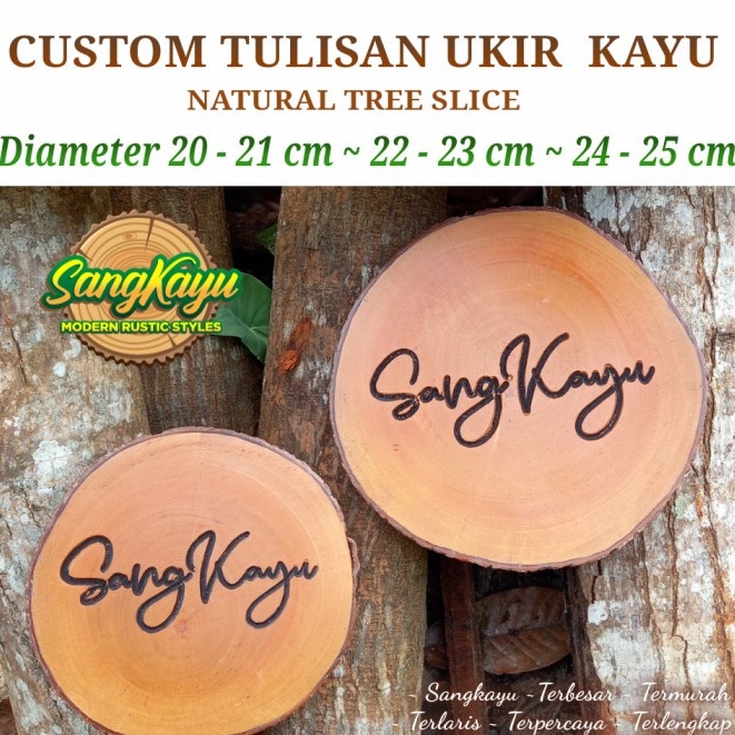 Talenan ukir tatakan kayu tree slice custom hiasan dinding