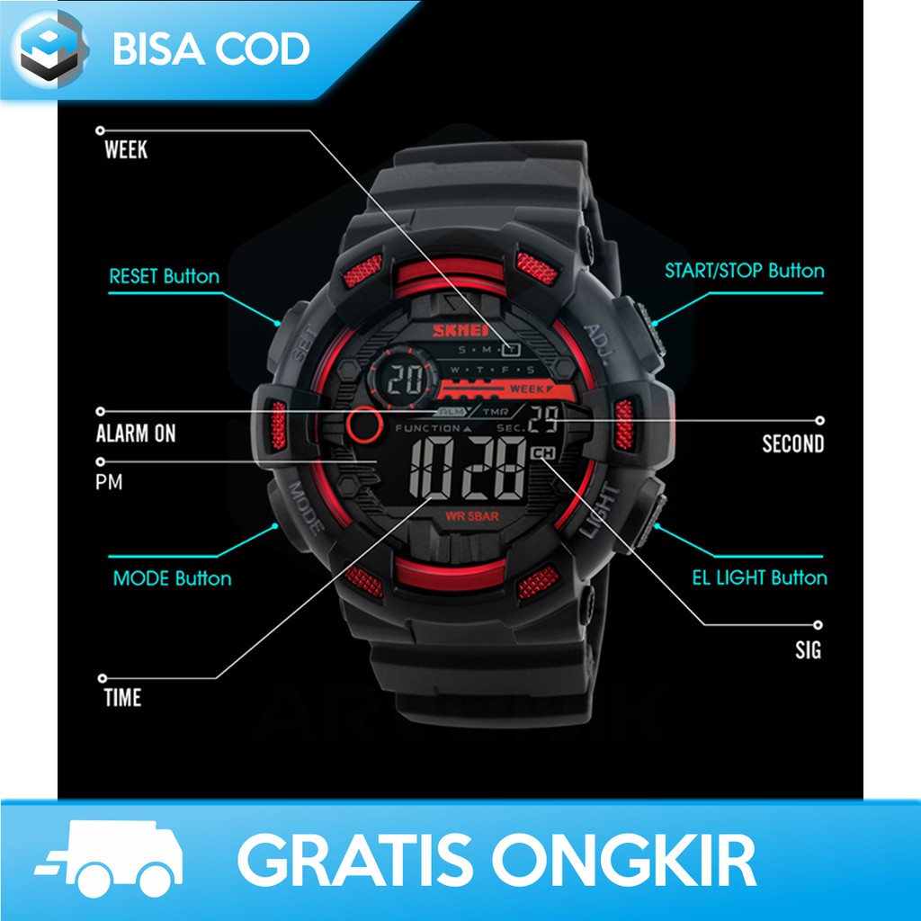 JAM TANGAN DIGITAL PRIA ANTI AIR ORIGINAL SKMEI DG1243 - JAM TANGAN COWOK MURAH DIGITAL BISA COD