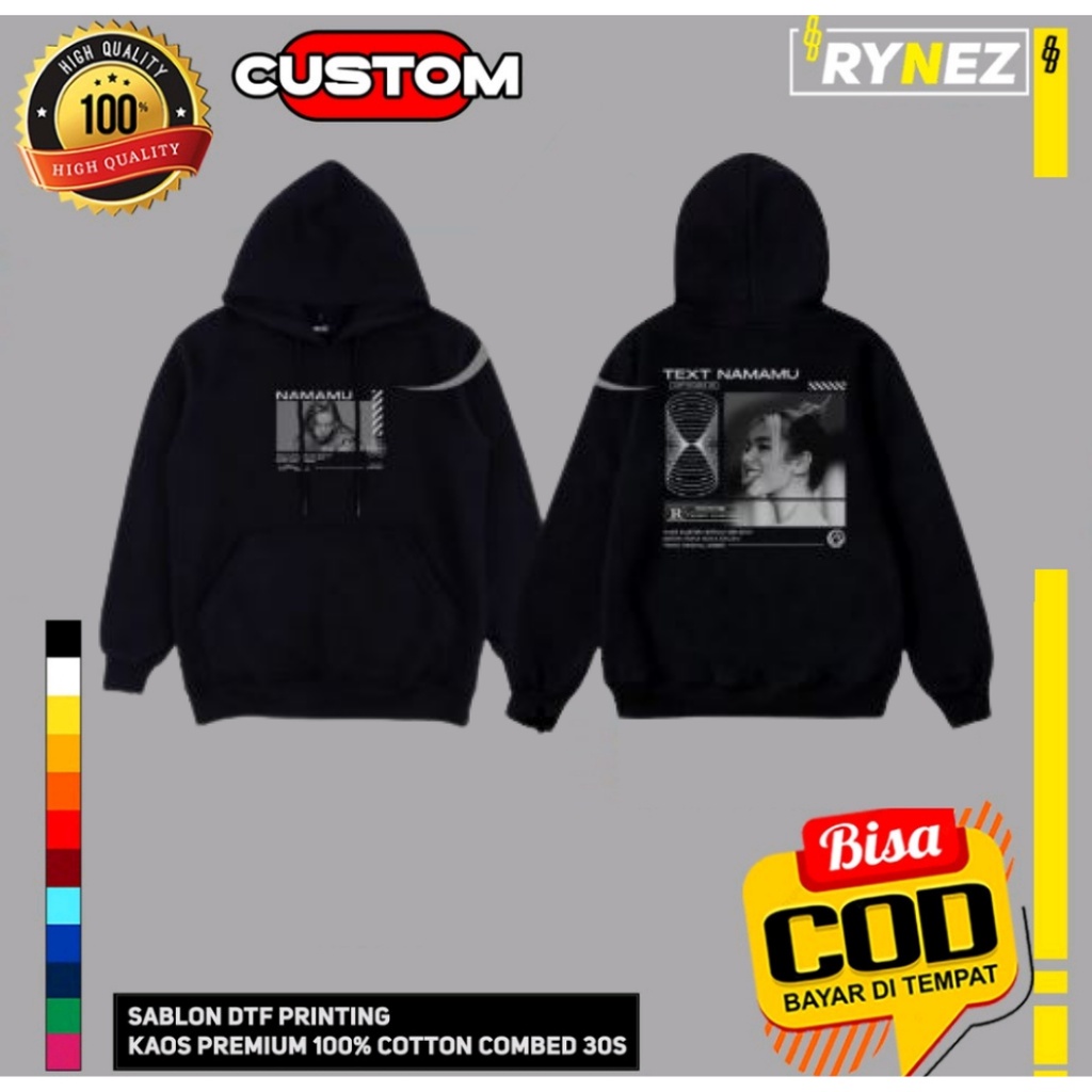 Jaket Hoodie Pria & Wanita Sablon Custom Satuan Bijian Pakai Foto Nama Logo Kata Kata Gambar Tulisan